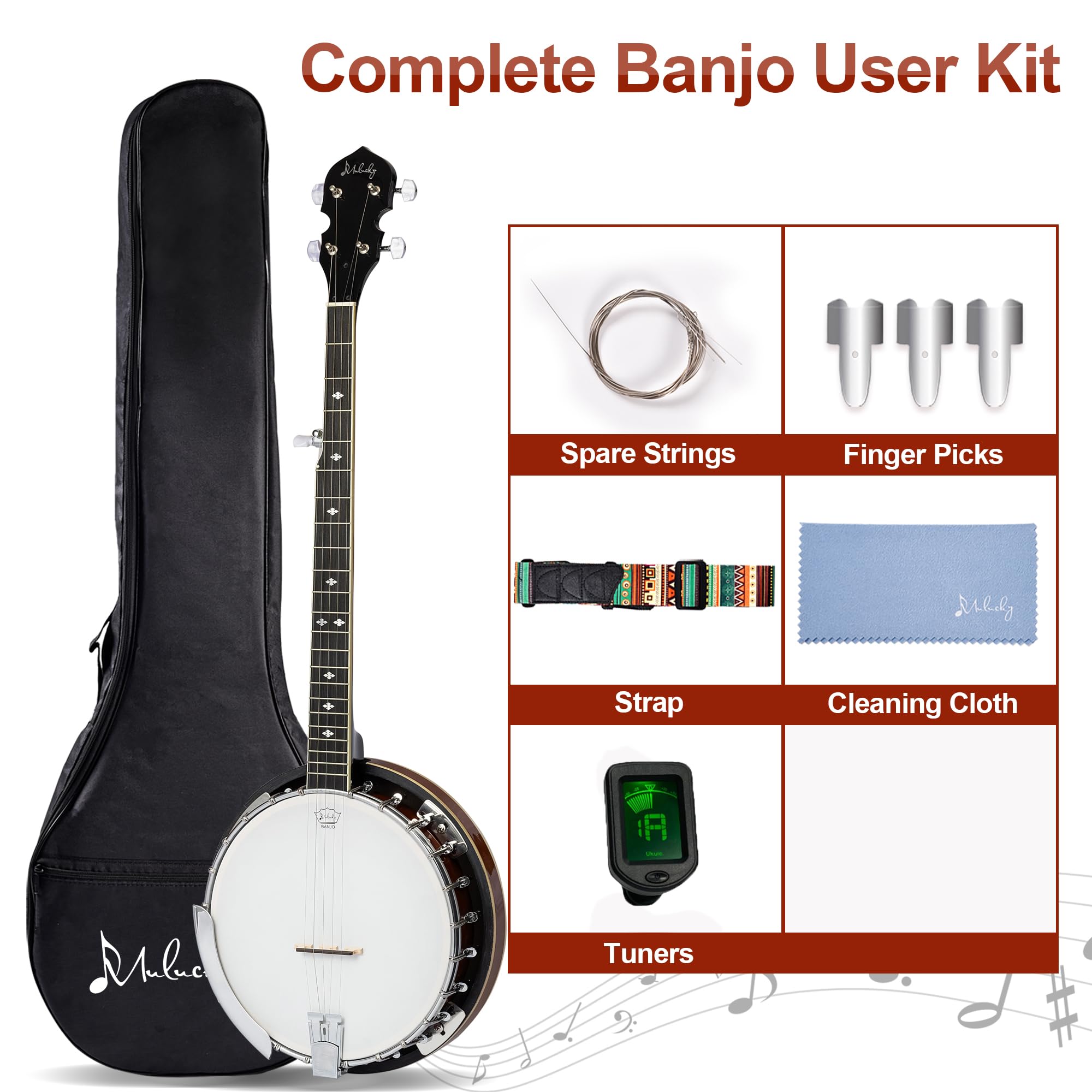 Amazon.com: Mulucky 5 String Banjo - Large Size with 24